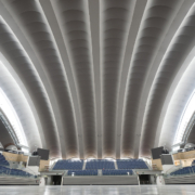 Vista general del techo tensado del Palacio de Deportes de Oviedo