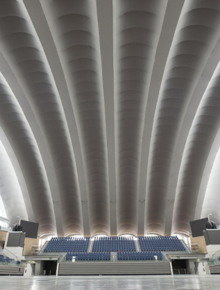 Vista general del techo tensado del Palacio de Deportes de Oviedo