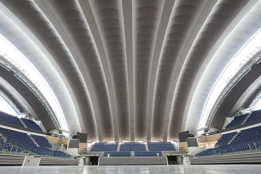 Vista general del techo tensado del Palacio de Deportes de Oviedo
