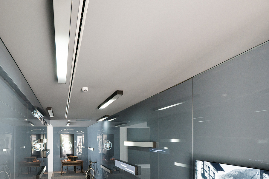 pasillo de acceso con techo fonoabsorbent